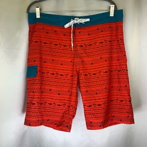 Carbon shark Board Shorts Black/Red/Teal Size 34